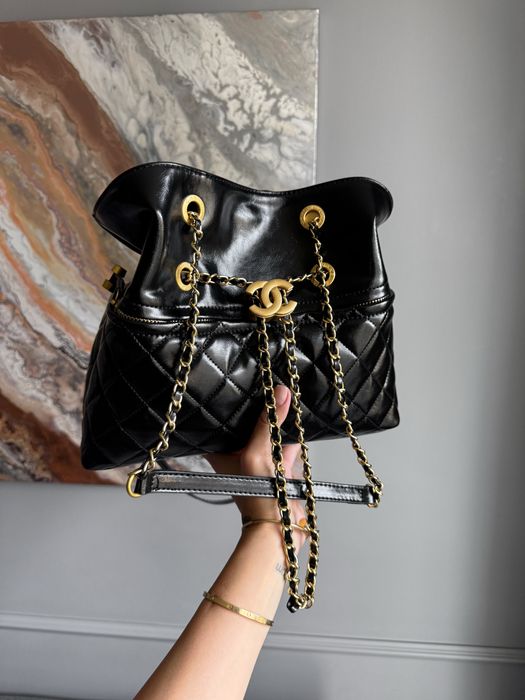 Сумка Chanel Drawstring Tote Bag шкіра | чорна, бургунді, біла