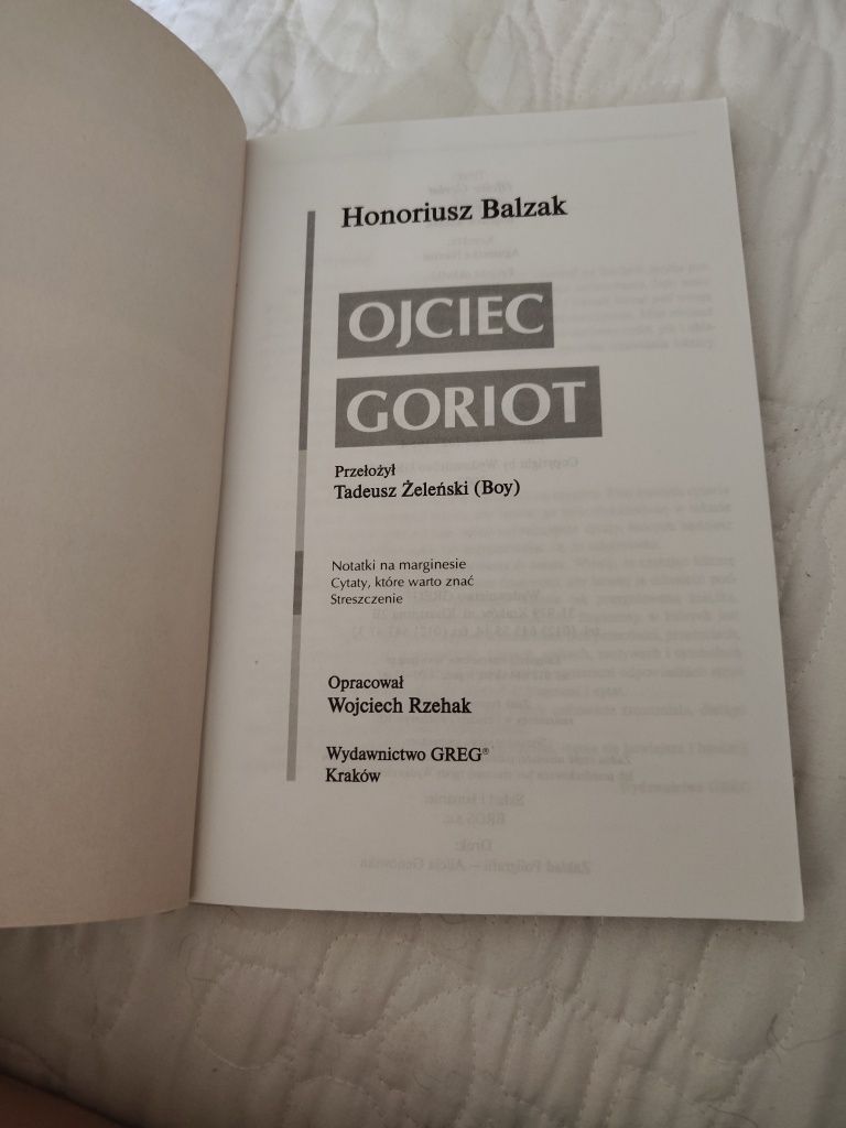 Lektura szkolna, ojciec Goriot, Balzac, wyd. Greg