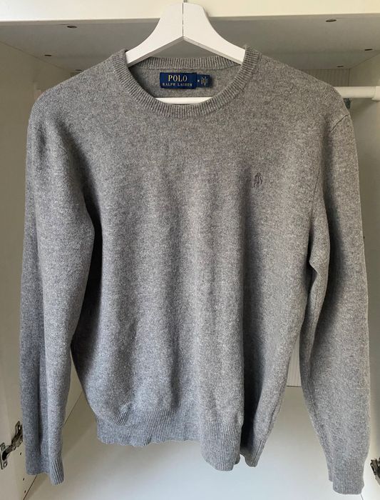 Szary puchaty sweter męski S M 38 100% Merino