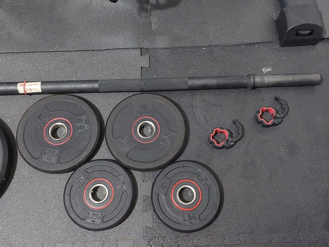 Barra pum + 2 discos 1,25kg 2 de 2,5kg e 2 de 5Kg emborrachados