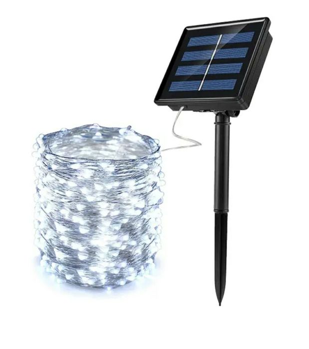 Гірлянда вулична на сонячній панелі 10 м. 100 led біла  жовта  кольор.