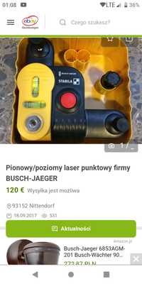 Pionowy/poziomy laser punktowy Busch Jagger-Stabila. Tanio!