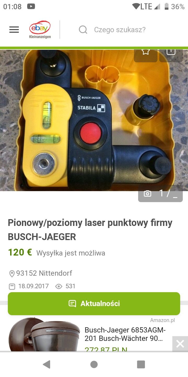 Pionowy/poziomy laser punktowy Busch Jagger-Stabila. Tanio!