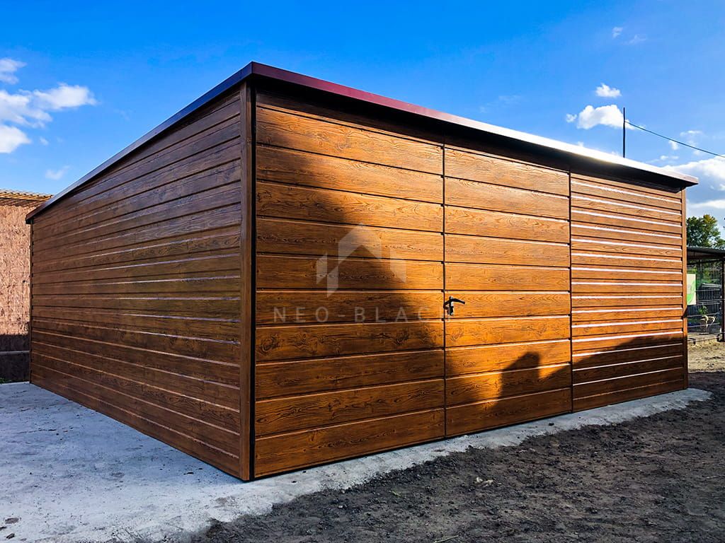 Garaż Blaszany 4,5X5M Brama - Drewnopodobny Spad W Tył Nb116