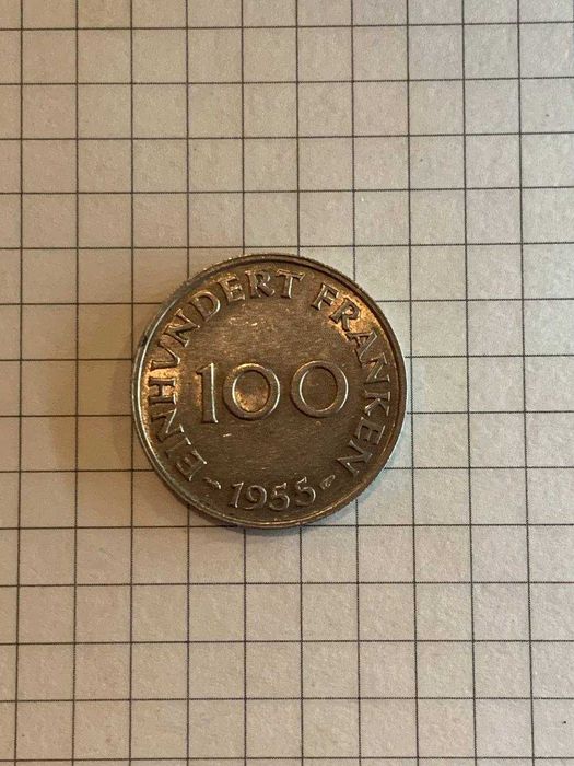 Монета Протекторат Саар 100 франков 1955 г.