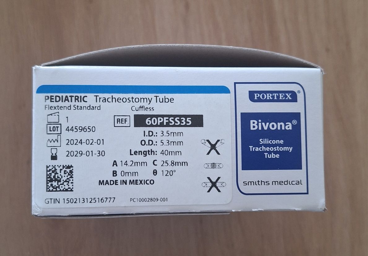 Трахеостомічна трубка Portex Bivona розмір I.D 3.5 mm OD 5.3 mm