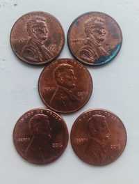 Монети США номіналом 1 цент 5 шт. одним лотом.