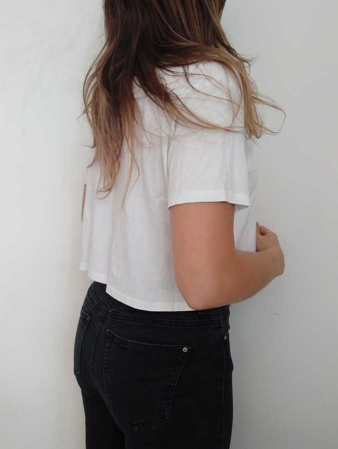 koszulka t-shirt crop top oversize minimalizm basic napis H&M 38