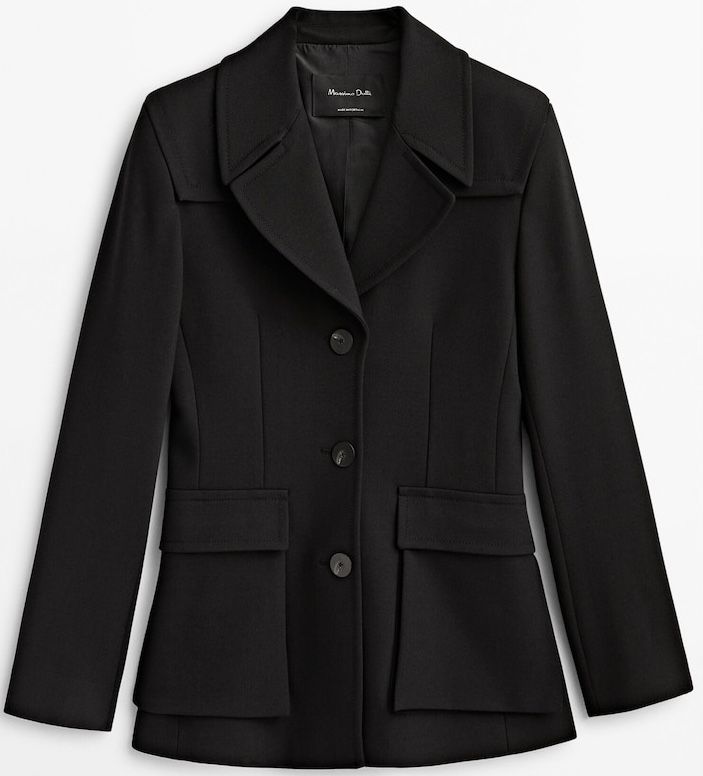 Чорний приталений піджак з карманами massimo dutti, розмір 34 (xs)