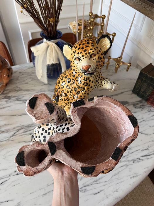 Figura rzezba geparda lamparta ceramiczna terakota made In Italy