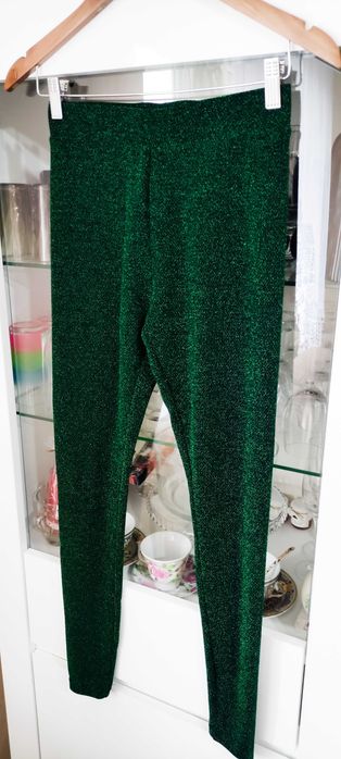 Legginsy spodnie zielone butelkowa zieleń błyszczące BZR