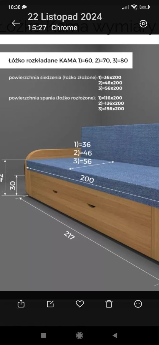 Dobbek Łóżko drewniane składane z materacem