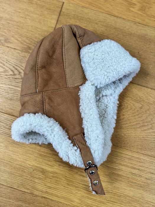 Skórzana ciepła czapka pilotka, uszatka Luka Pelli M 4-6 lat 51-52 cm