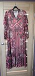 Długa sukienka boho, chiffon ornamenty, kwiaty. M