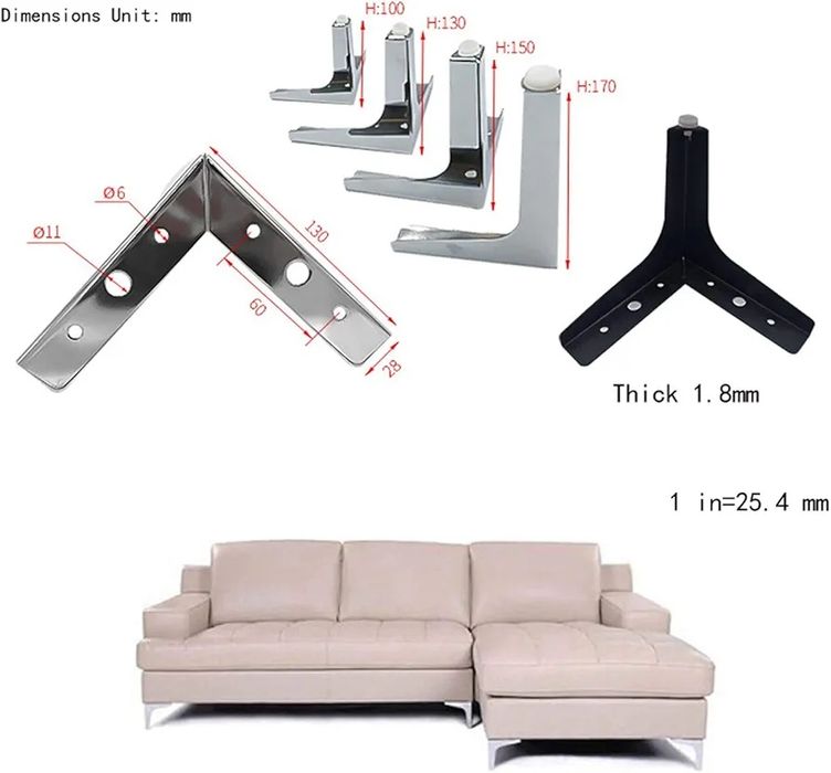 JAMCHE Металеві ніжки для меблів (170 мм, хромований / сріблястий)