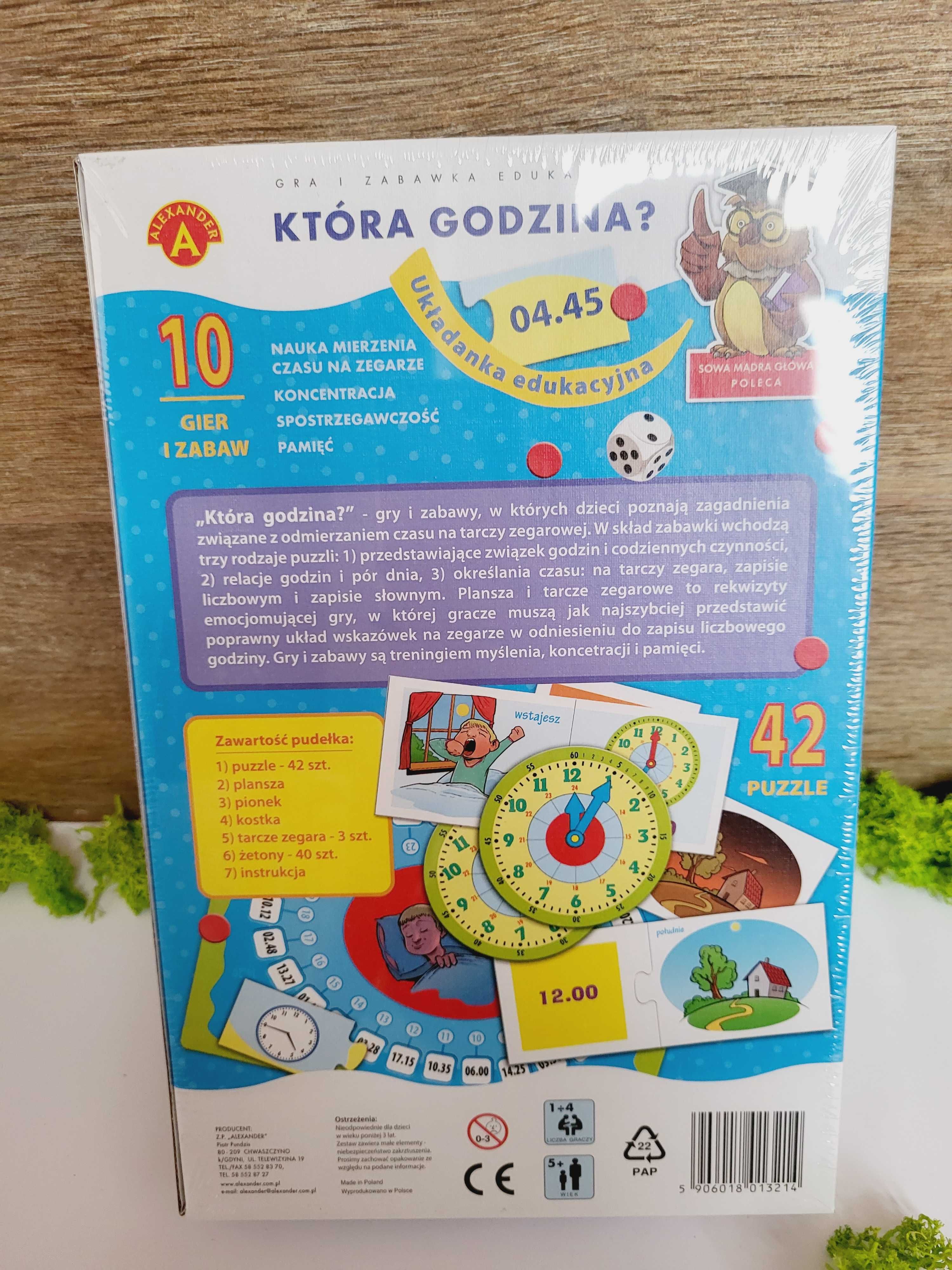 Puzzle układanka Gra edukacyjna Która godzina? Sowa Mądra Głowa 5+