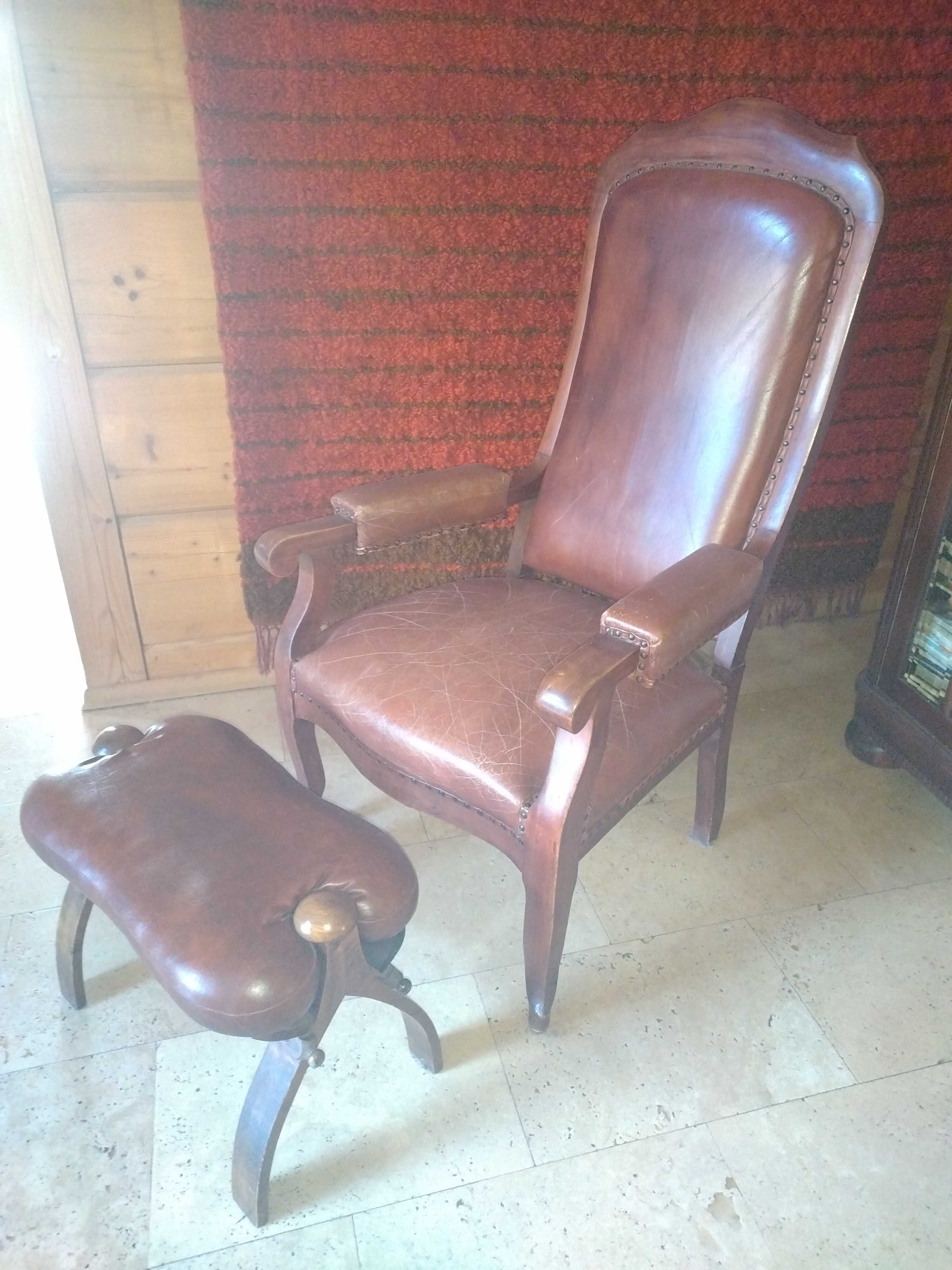 fotel skórzany z podnóżkiem vintage loft