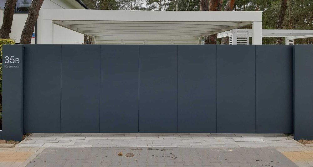 Ogrodzenie frontowe aluminiowe. Brama przesuwna automatyczna. Komplet!