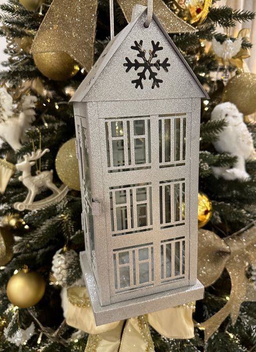 Stebrny lampion snowhouse domek brokat brokatowy home&you