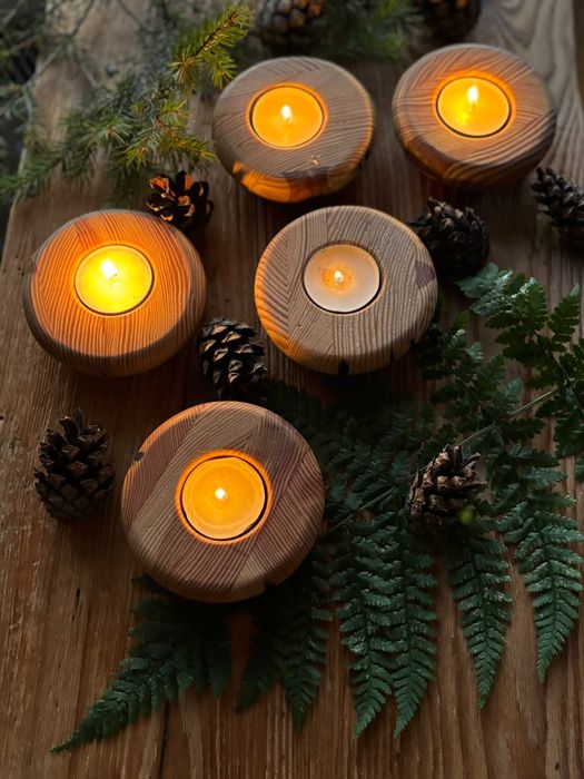 Świecznik drewniany na tealight – ręcznie robiony z naturalnego drewna