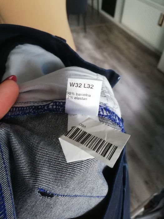 W32 L32 Vistula męskie granatowe spodnie wyjściowe woskowane jeansy ja