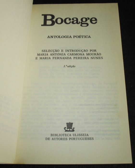 Livro Bocage Antologia Poética Ulisseia