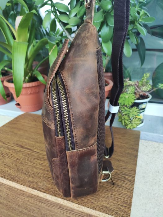 Кожаная мужская Сумка - Слинг. Dark Brown.