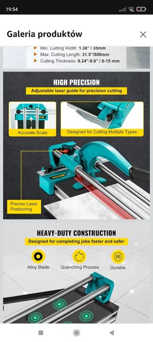 Vevor Maszynka do cięcia płytek glazury terakoty ręczna 1200MM