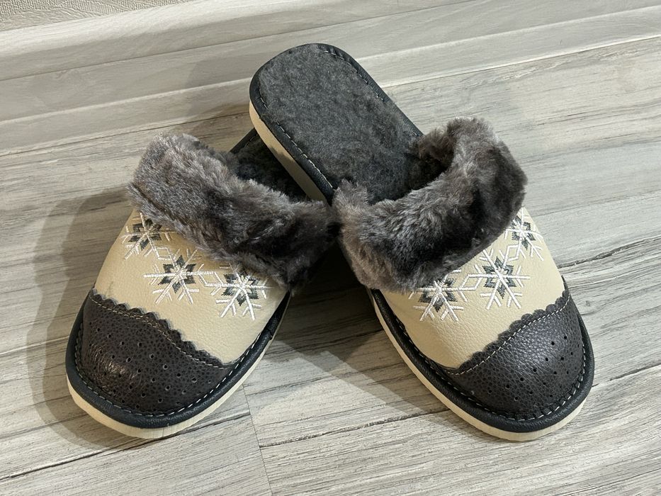 Kapcie damskie skorzane ocieplane