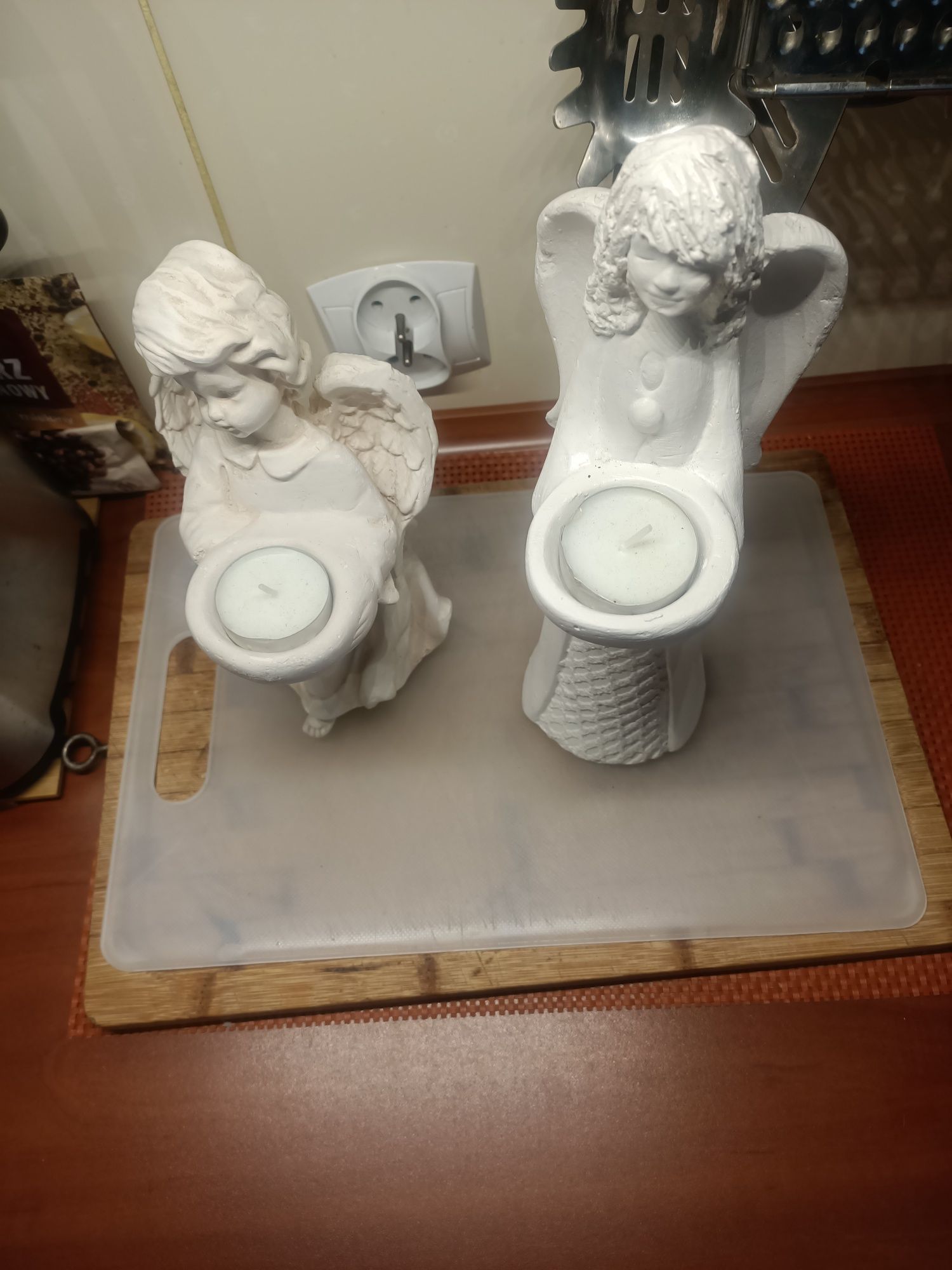 Figurki gipsowe Anielica i Aniołek z podgrzewaczmi