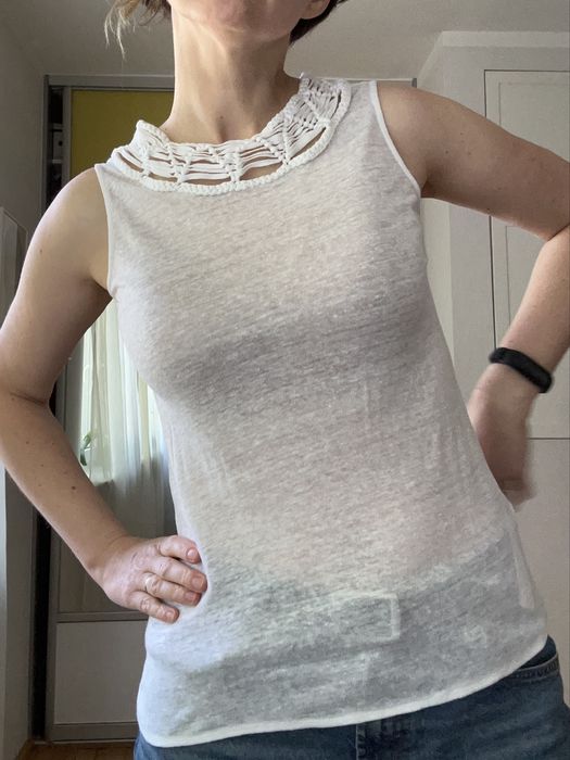 Top damski 36 bialy Massimo Dutti len bezrekawnik #massimodutti