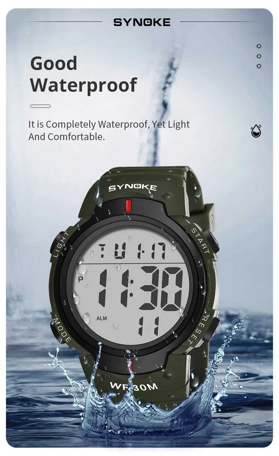 Zegarek męski Synoke wojskowy zielony elektroniczny cyfrowy sportowy