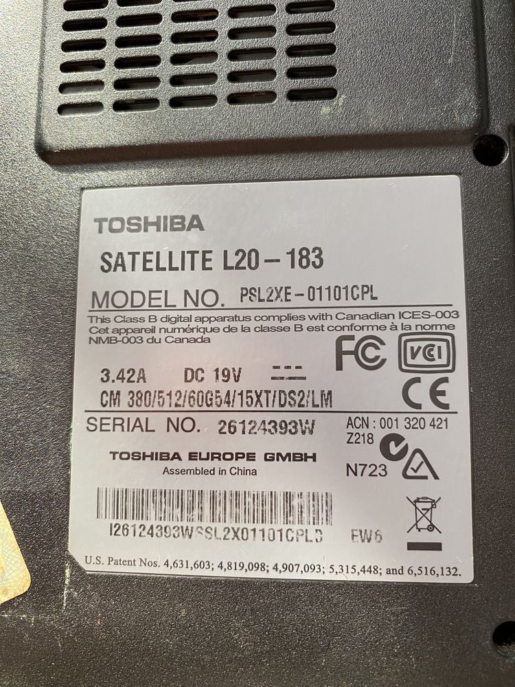 Ноутбук toshiba satellite L20-183.