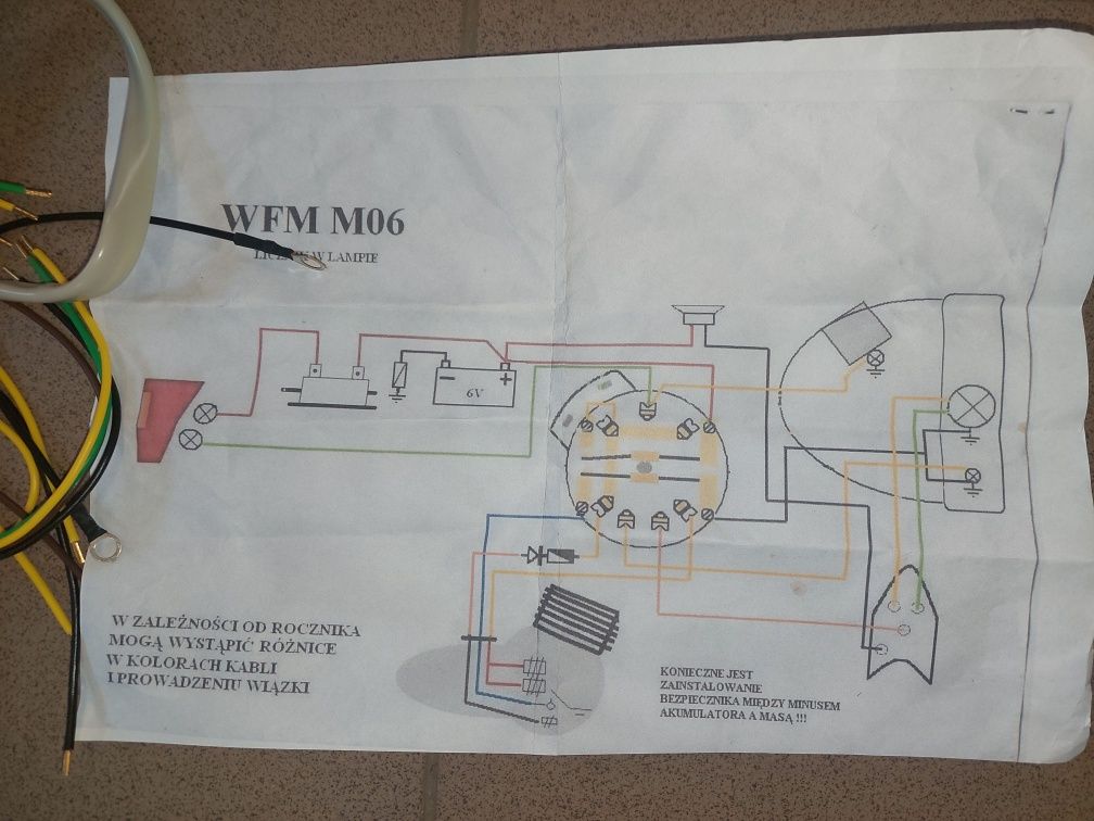 Nowa Polska instalacja elektryczna rama wfm m06 wiązka+schemat