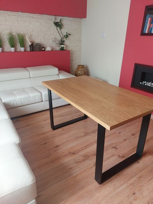 Stół loftowy blat fornir naturalny dąb lakierowany