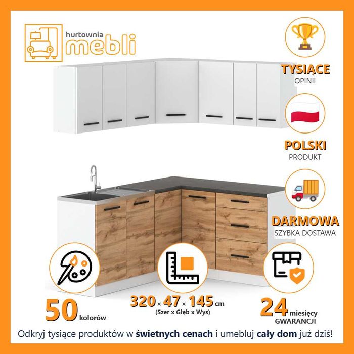 Kuchnia Modułowa Narożna Danka 3.2m Zestaw Kuchenny Szafki Nowoczesne