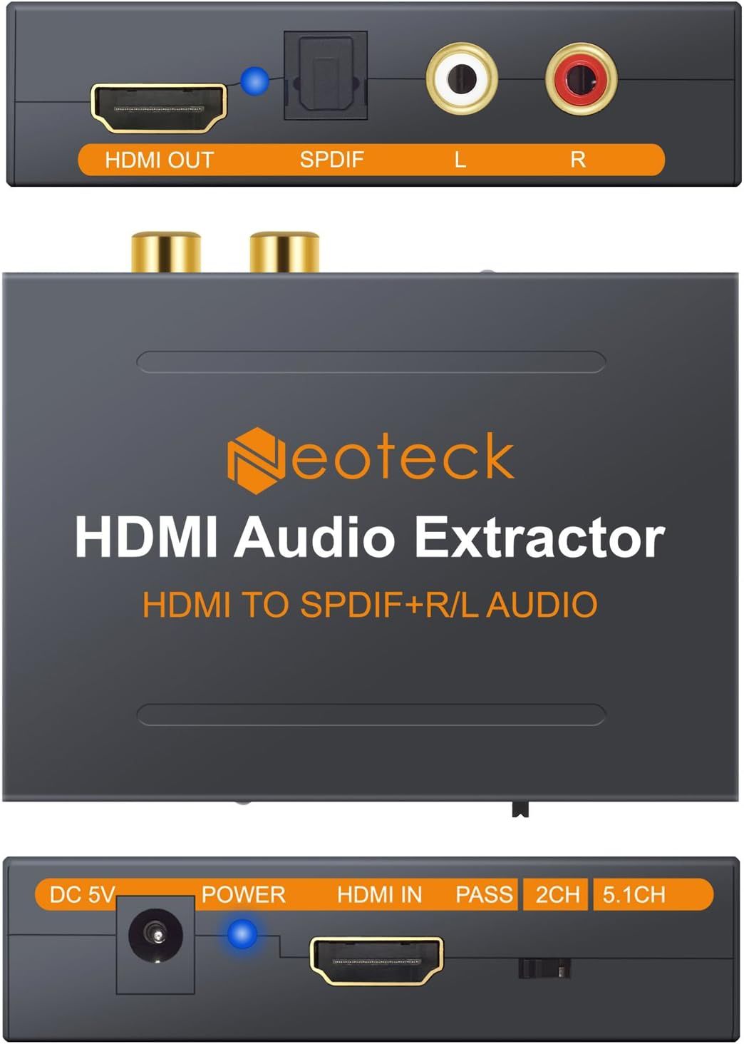 Ekstraktor audio HDMI 1080P Konwerter HDMI do HDMI Audio SPDIF+ R/L,