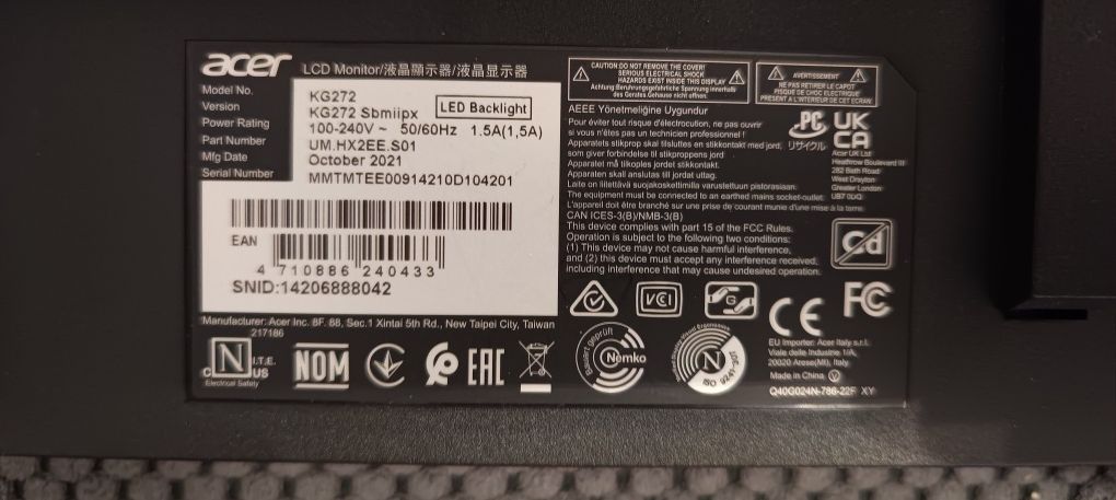 Monitor Acer 27 cali 165Hz Uszkodzony.