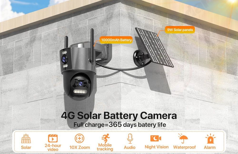 4G AOV 8 mp автономная камера с солнечной панелью 10000 mAh zoom 10x