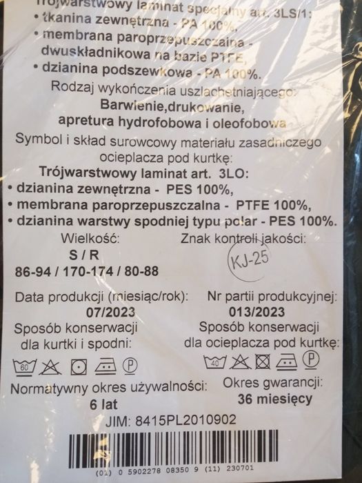 Ubranie ochronne Gore-Tex wzór mon128 S/R