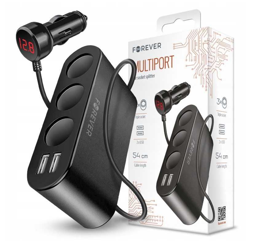 Forever rozdzielacz gniazda zapalniczki samochodowej 3x + 2xUSB 2,4A