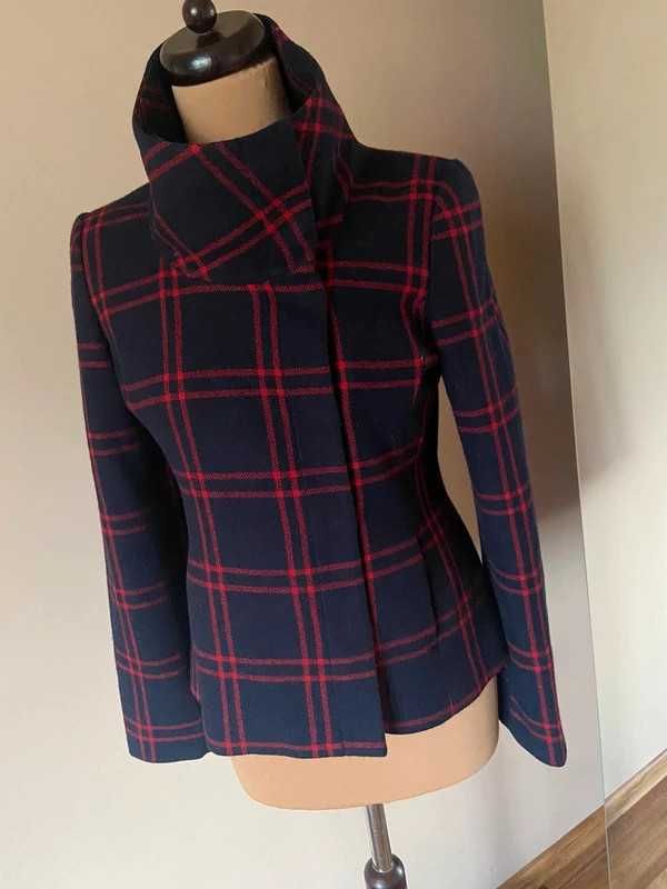H&m hm kurtka plaszcz marynarka kratka wełna komin wool m l 38 40