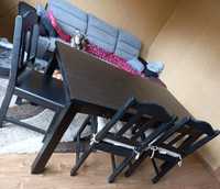 Solidny brązowy stół do salonu/jadalni + 3 krzesła