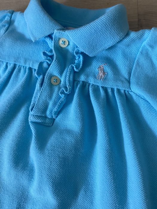 Rampersy błękitne polo dziewczęce Ralph Lauren r. 6 m / 68 cm