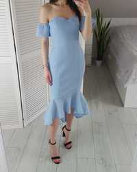 Missguided błękitna sukienka hiszpanka syrenka midi dopasowana 38 M