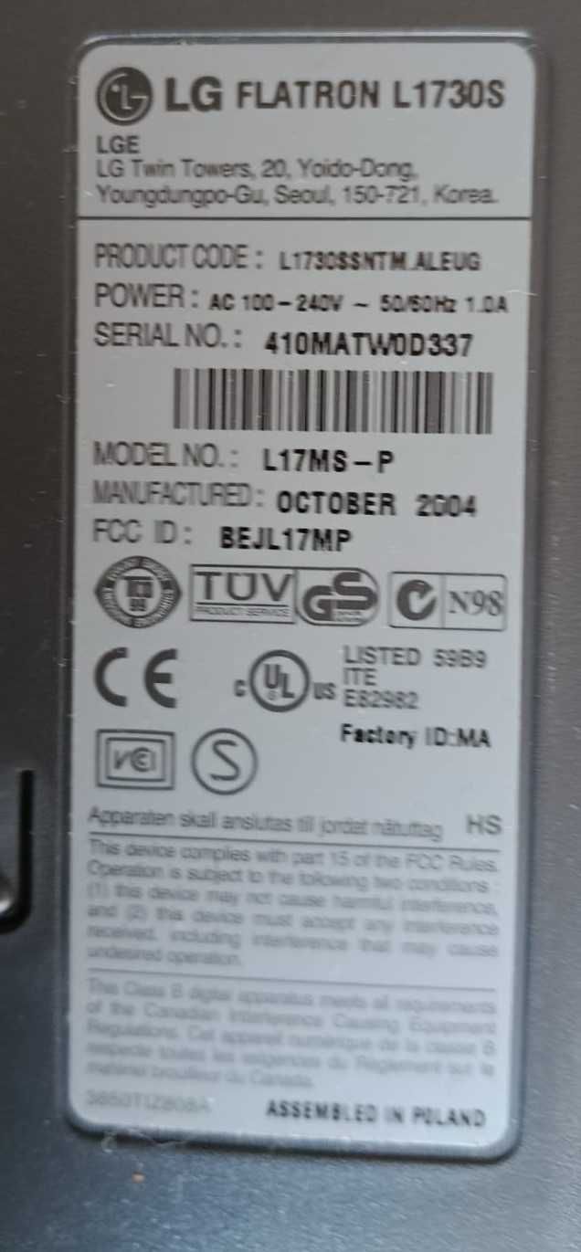 Monitor LG Flatron L1730S, 17 cali, kable, bez podstawy!