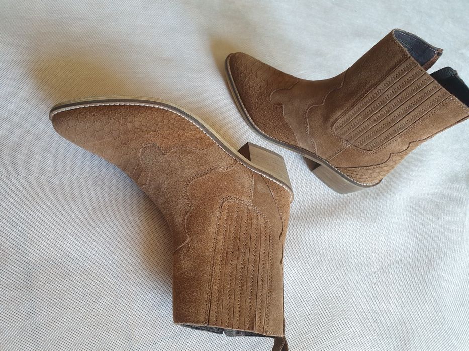 Nowe botki kowbojki 37 skórzane zamszowe PS POELMAN skóra naturalna