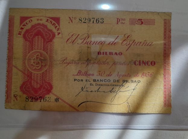 Nota espanha 5 pesetas 1936
