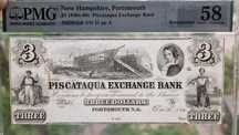 3 Dollar 1840 Obsolete CurrencyNational Bank Exchange Portsmouth PMG58