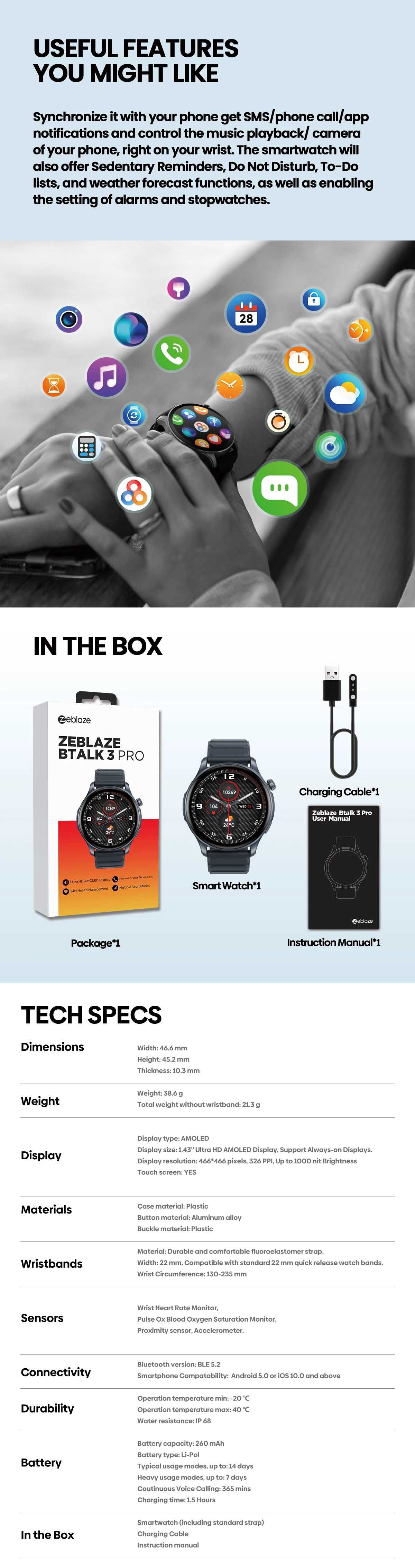 Smartwatch - Zeblaze Btalk 3 Pro - Nowy - Space Gray